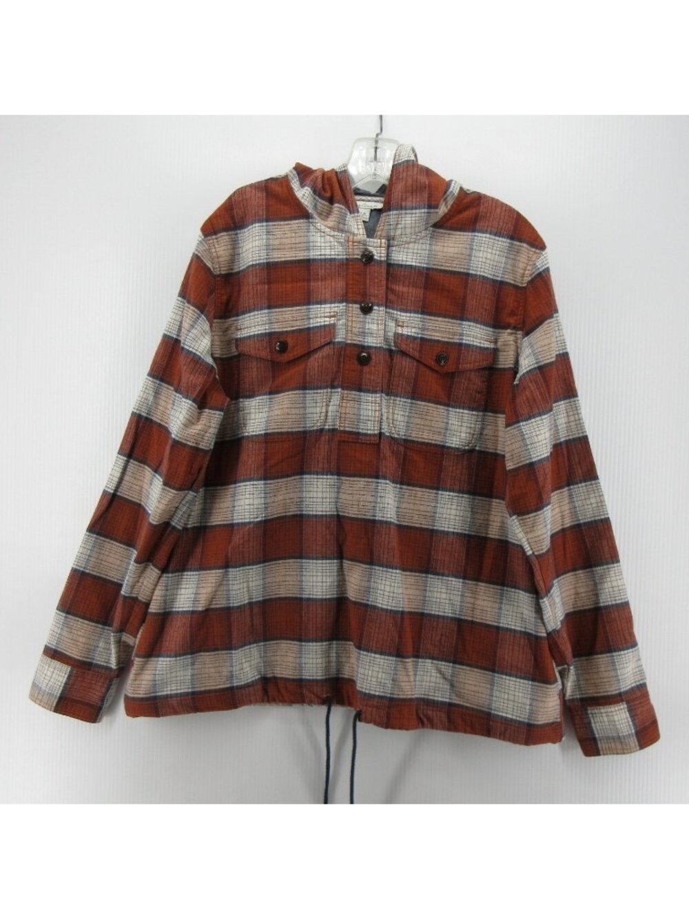 LL Bean Jacket Large Rust Signature Flannel Shirt Anorak Plaid *